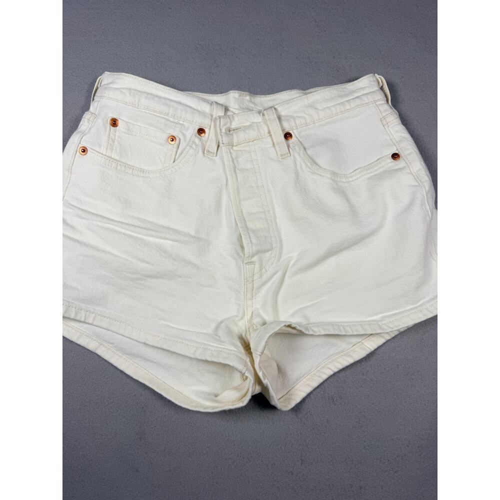 Levi's 501 Women's White Denim Shorts High Rise Button Fly W28 5-Pocket